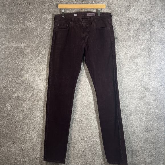 AG Adriano Goldschmied Dylan Men's 32x33 Slim Skinny Burgundy Corduroy Jeans - Picture 1 of 13